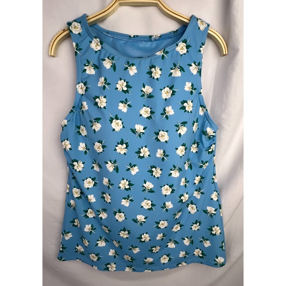 Draper James x Lands' End Tankini Swim Top Size 8 Blue Floral Print Stretch